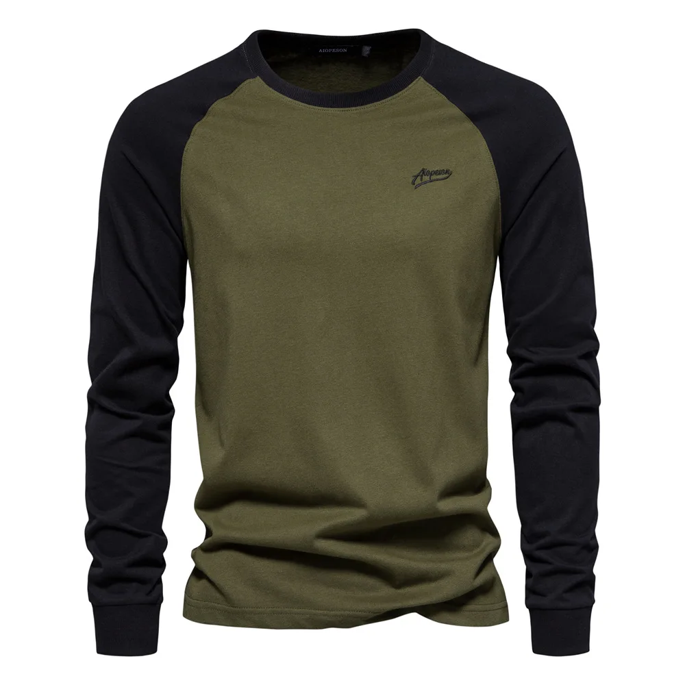 

New men's casual pure cotton round-neck multi-color long-sleeved T-shirt, breathable and non-sagging, suitable for daily street。