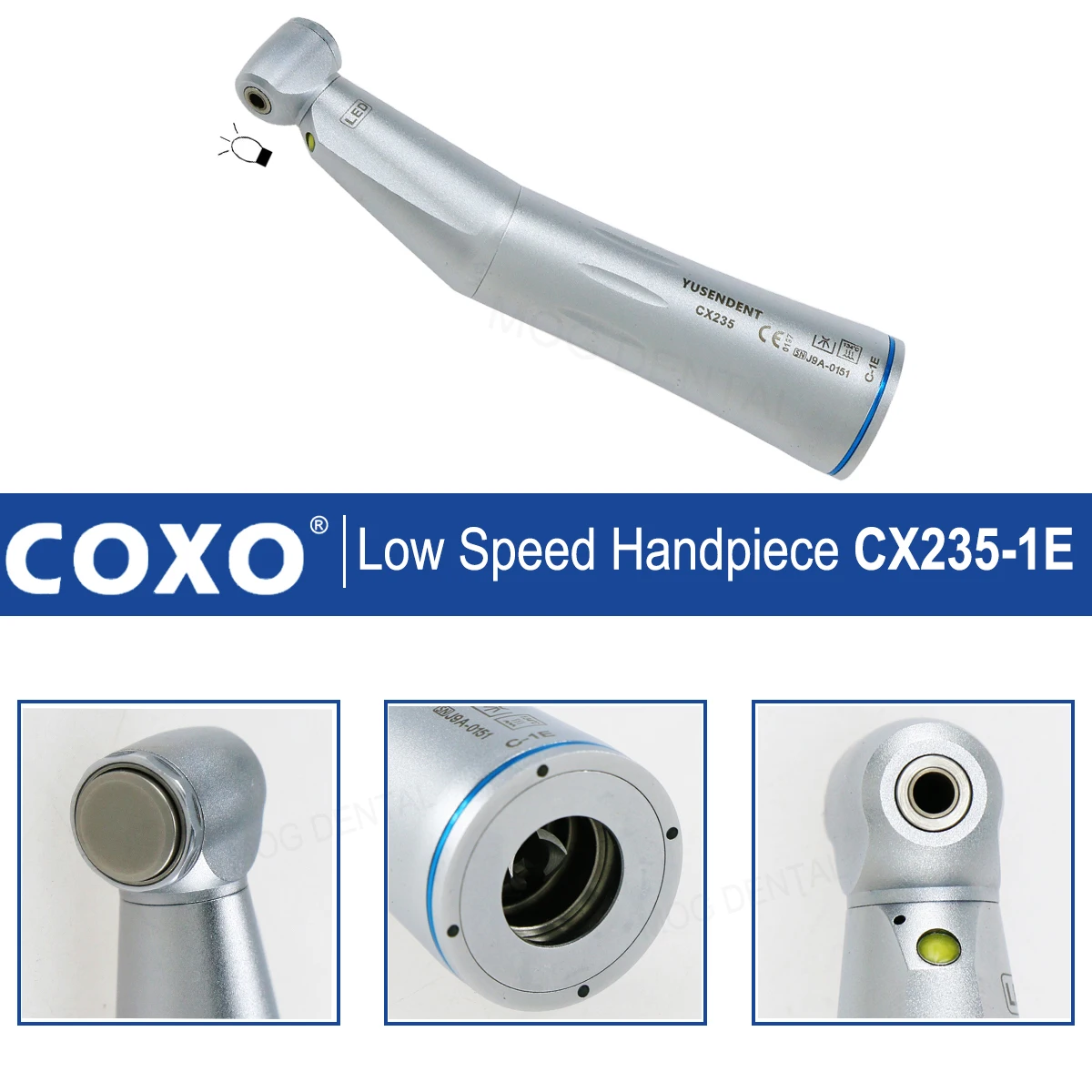 COXO yusent Dental kecepatan rendah Handpiece 1:1 LED kontra sudut Handpiece CX235-1E Internal Water Spray Fit NSK KAVO