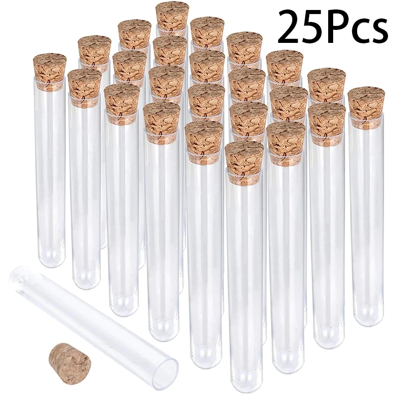 

25Pcs 10ml Round Bottom Plastic Test Tubes Candy Bath Salt Packaging Plastic Test Tubes with Cork