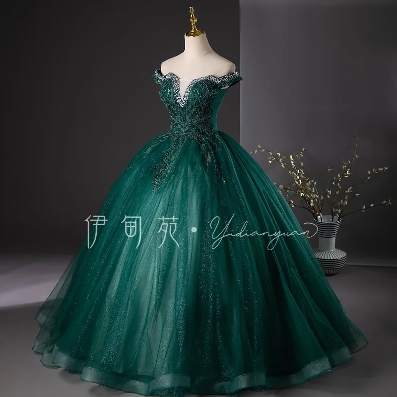 luxury beading green rococo ball gown court medieval dress renaissance Gown queen Victorian /Marie/drama/