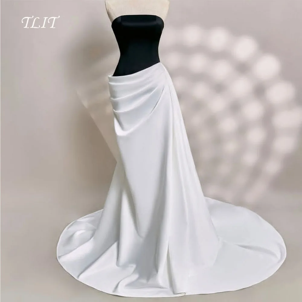 TLIT Elegante Abendkleider aus Seidensatin in Kontrastfarbe, maßgeschneidert, فسات Pre® – Drapierte, trägerlose Ballkleider mit Hofsweep