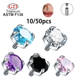 10/50pcs G23 Titanium Crystal zircon Microdermal Piercing Labret Lip Stud Dermal Anchor Top Internally Thread Ends Body Jewelry