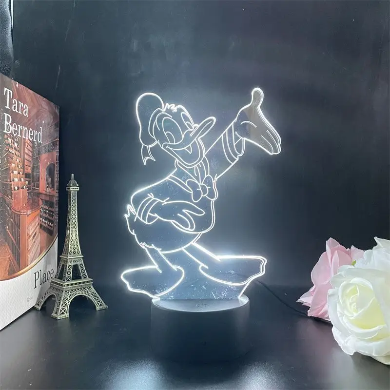 Mercancía de dibujos animados de Disney Mickey, soporte acrílico brillante, luz nocturna creativa para dormitorio, decoración de figuras, regalo
