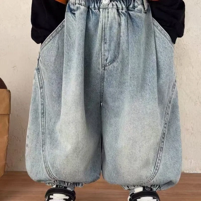 2-8 Jahre Kinder Jungen Jeans RAISE Herbst Kinder Jungen Denim-Hosen Kleinkind Jungen Hosen Lose Laternenhosen für Kleinkinder Babys Jungen – Detail 6