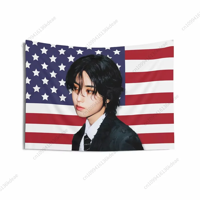 Kpop Idol Wandteppich SKZ Han Jisung Rosa Amerikanische Flagge Wandbehang Poster College Wohnheim Dekoration Hintergrund Tuch Garten Banner