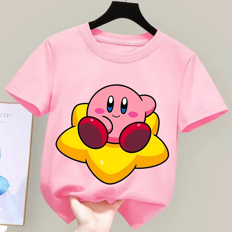Star Kirbys Cotton T Shirt Round Neck Casual Sport Short Sleeve Kawaii Anime Cartoon Clothes Summer Fashion Breathable Tops Gift