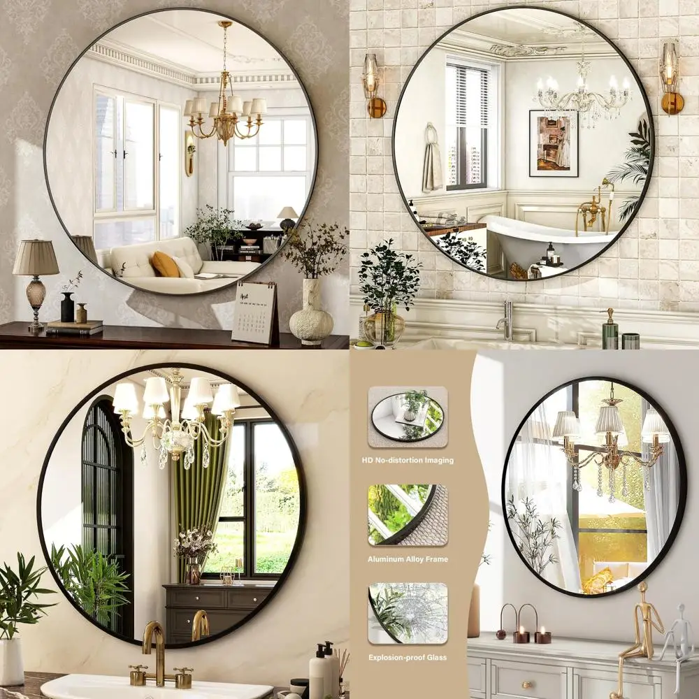 

Круглое зеркало HARRITPURE 30, черное настенное круглое зеркало, косметическое зеркало с рамой из матового алюминиевого сплава, современное украшение f