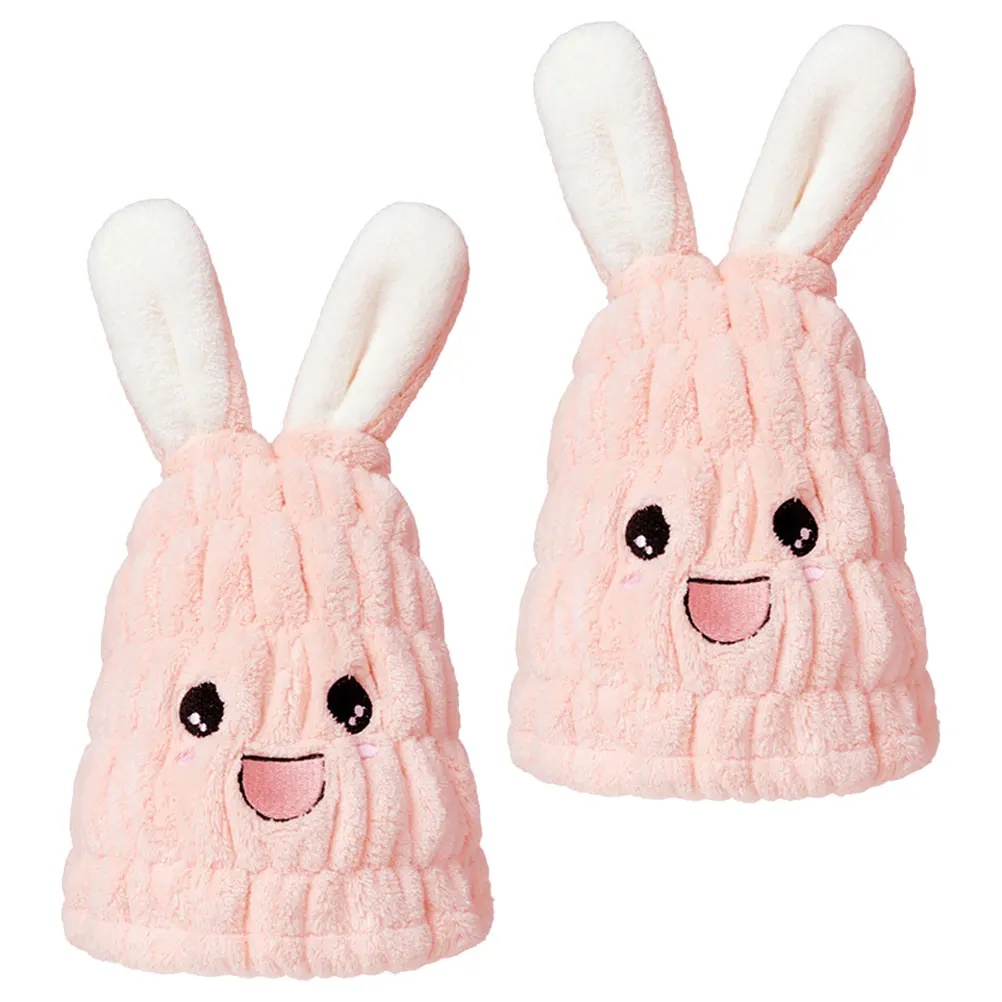 

2Pcs Thick Soft Microfiber Hair Turban Quick Dry Towel Cap with Adorable Bunny Ears for Kids Bath Time Rapid Hair Drying Towel