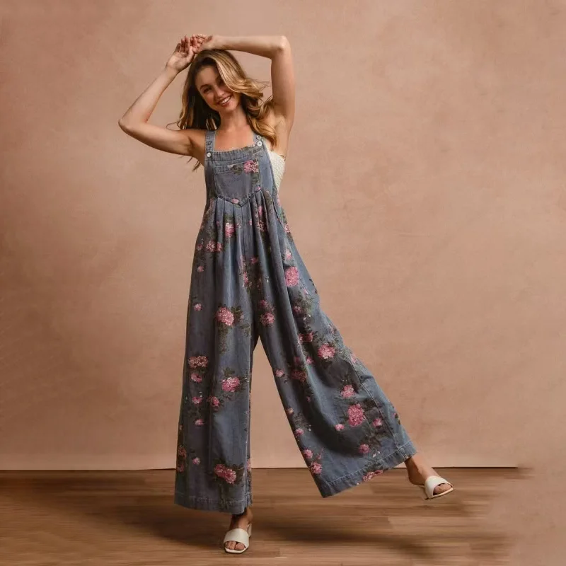 

Women Jumpsuits Suspenders One Piece Sleeveless Denim Overalls Wide Leg Long Pants High Waist Rompers Y2k Streetwear 2025