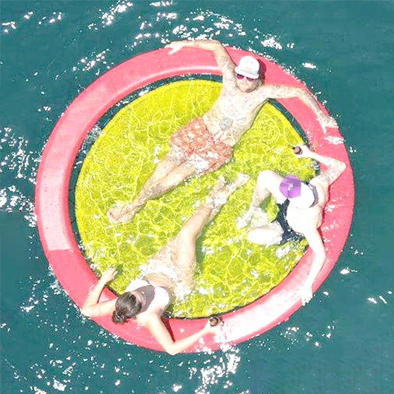Round Float Swimming Platform Portable Floating Water Hammock with Mesh Inflatable Pool Mats
