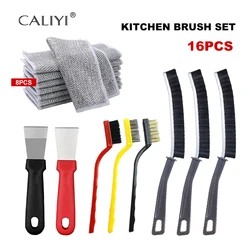 2/3/16PCS Kitchen Cleaning Brush Set Deep Clean Gas Stove Brass Brush for Small Spaces Window Bathroom Gap Mesh Dishrag Washing