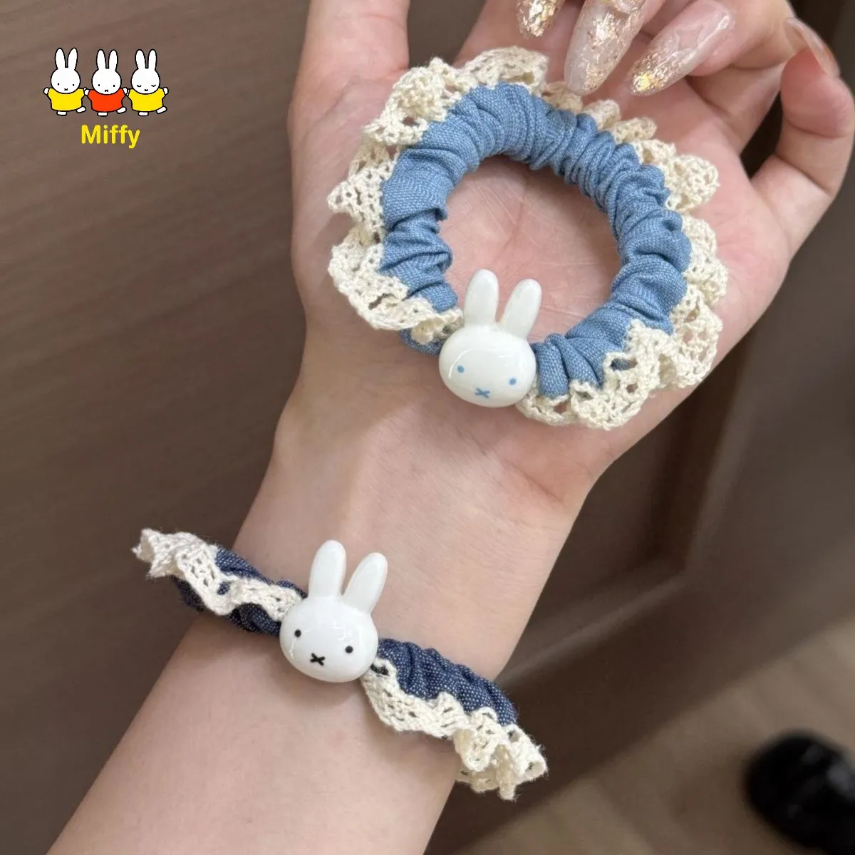 Милая-резинка-для-волос-miffy-rabbit-с-кружевной-отделкой-простая-для-девочек-в-стиле-ins-для-хвоста-маленькая-объемная-в-виде-скранчи