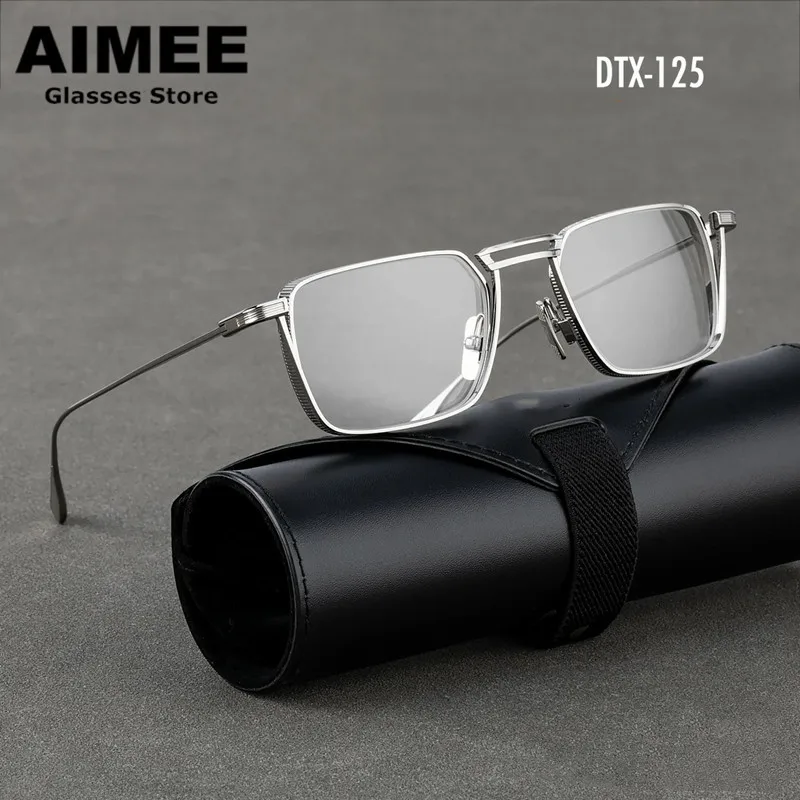 Japanese Brand Design Pure Titanium Glasses Frame DTX125 Men's Big Face Square Polygon Business Eyeglasses Myopia Optical Lens