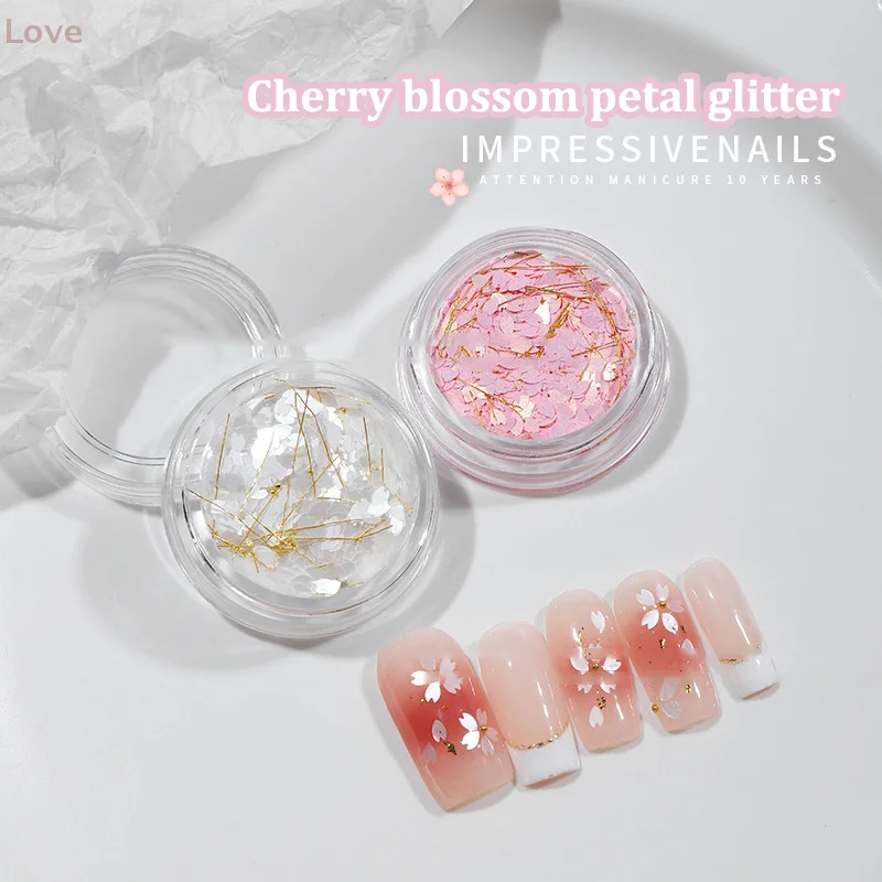 1 scatola Sakura Petalo di fiore Fascino per unghie 3D Fiori di ciliegio Fette Perline in acciaio dorato Decorazione per unghie Primavera Manicure Paillettes