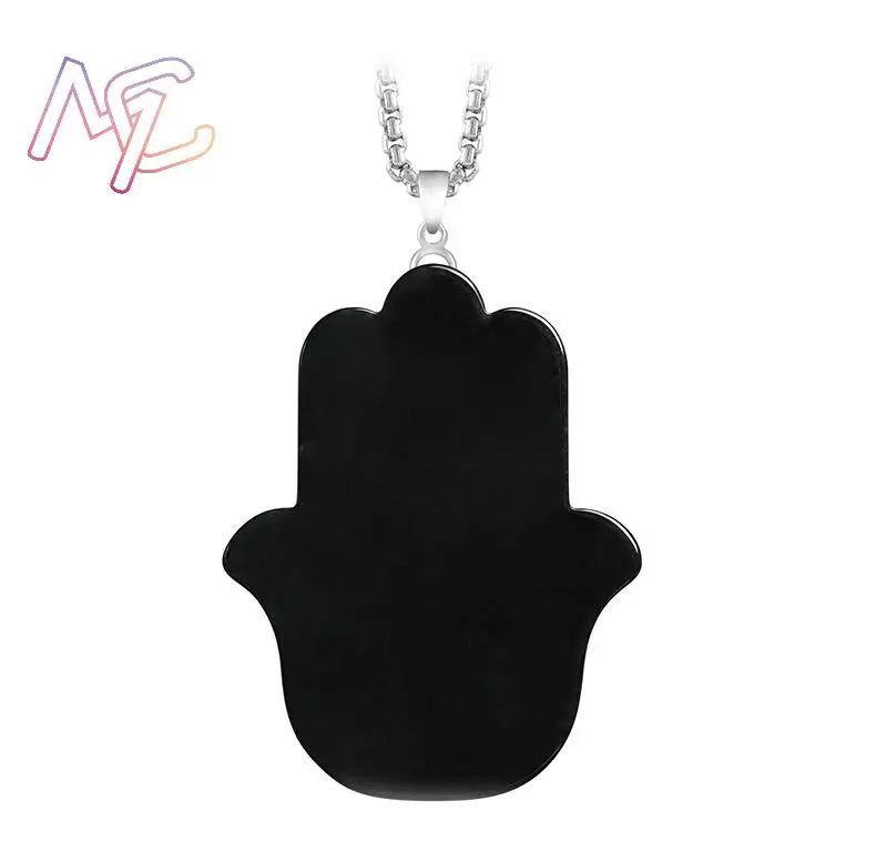 Grade A Natural Myanmar Jadeite Hand of Fatima Pendant Necklace Fashion Real Jade 925 Silver Carved Amulet Gifts for Women - view 4