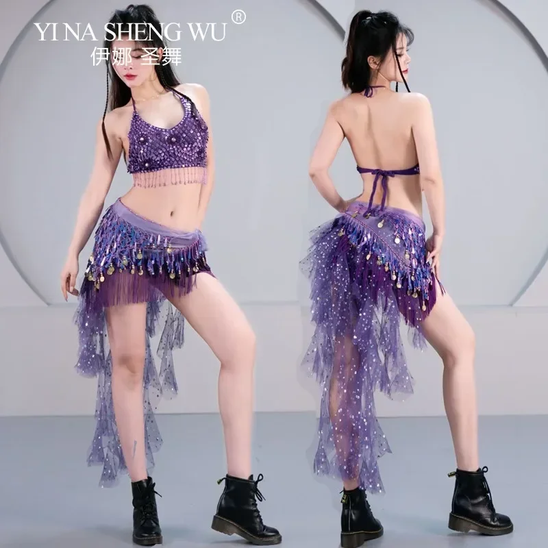 

Комплект из 3 предметов, женский сексуальный костюм для джазового танца, комплект для практики танца живота, укороченный топ и шарф на бедрах для взрослых, Kpop, бар, клуб, наряд для выступлений