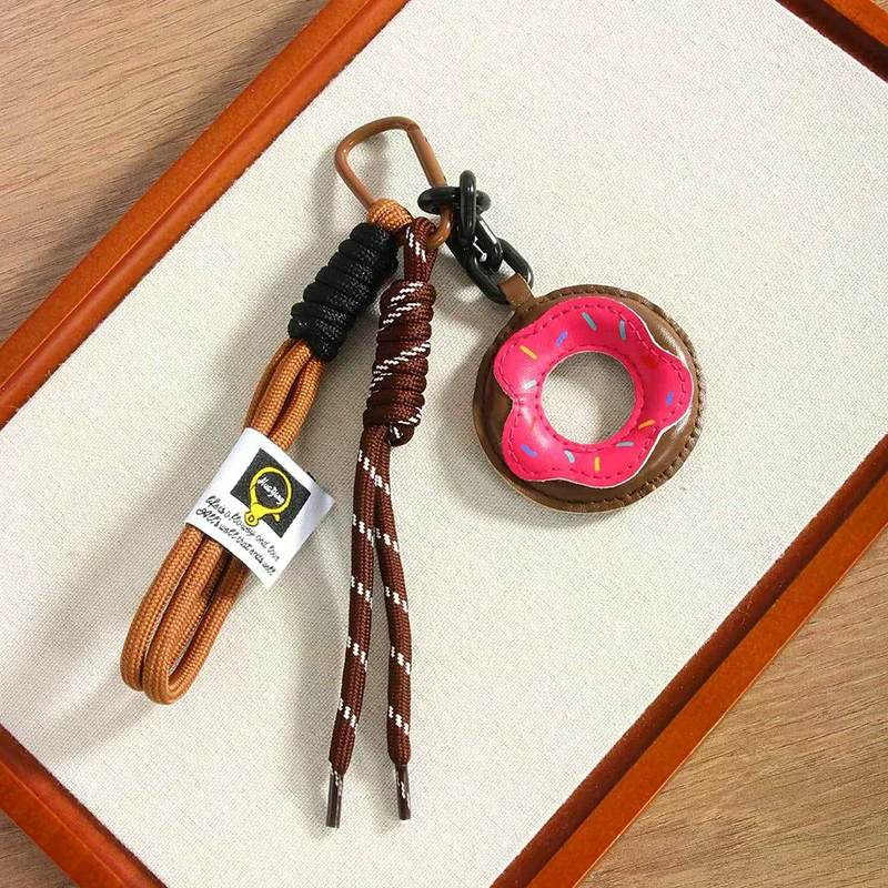 Rope Braided Donut Keyring, Simple and Chic PU Leather Bag Decoration Accessories