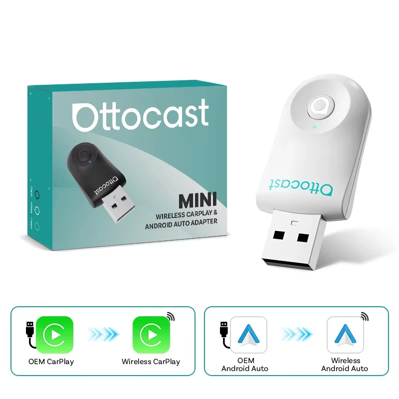 Ottocast Wireless CarPlay & Android Auto Adapter 2-in-1 Mini 5G Dual-Band WiFi Dongle Plug & Play Type-C/USB Voor 99% van de auto's 2026