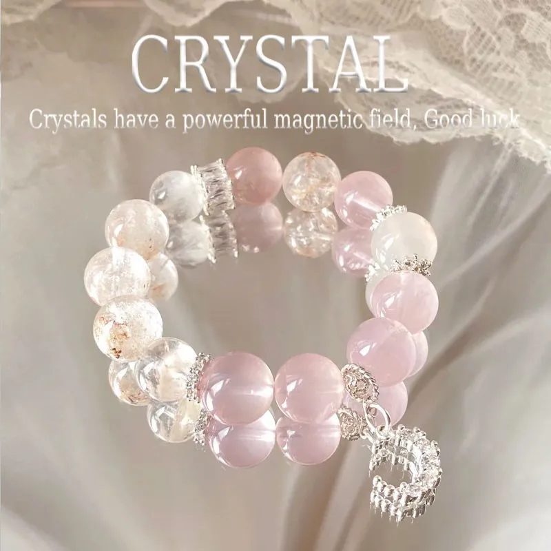 Natural Pink White Snowflake Ghost Peach Blossom Bracelet