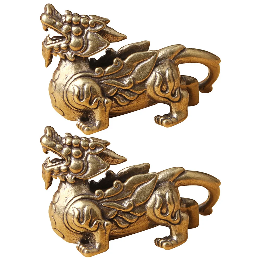 

2Pcs Brass Kylin Statue Vintage Style Auspicious Beast Desktop Ornament Wealth Decoration Brass Sculpture Kylins Figurines