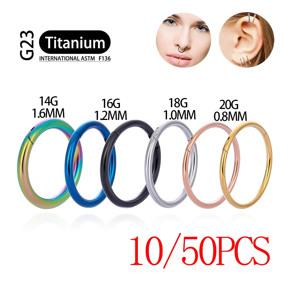 10/50PCS G23 Titanium Piercing Earrings Nose Ring Septum Hoop Piercing Body  Rings Cartilage Tragus Ear Rings for Women