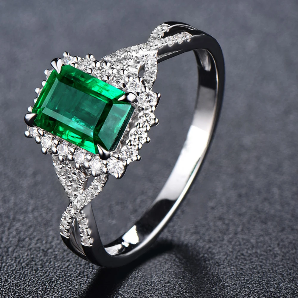 2024 Gorgeous Square Shaped Green Cubic Zirconia Wedding Ring for Women Anniversary Party Temperament Accessory Trendy Jewelry