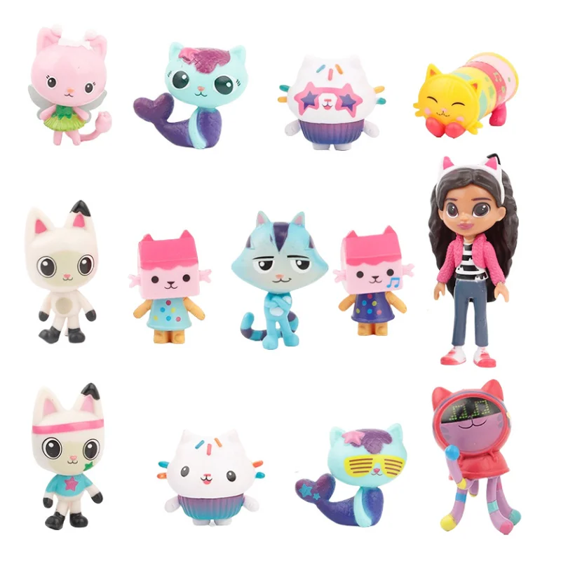 13 pçs gabby casa de bonecas kawaii modelo artesanal figura ação dos desenhos animados anime boneca brinquedos ornamentos chá de bebê meninos meninas presente aniversário