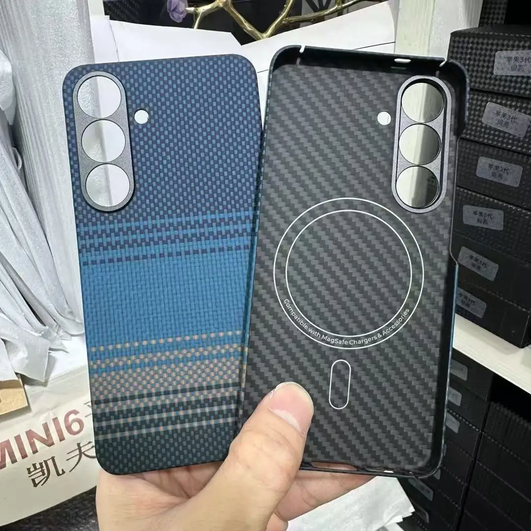

Magnetic 600D Aramid Fiber Phone Case for Samsung Galaxy S25 S25 Plus Magsafe Case Real Carbon Fiber Cover for Galaxy S25+ Case