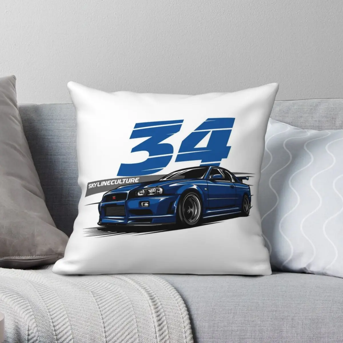 

Skyline GTR R34 Square Pillowcase Polyester Linen Velvet Pattern Decorative Throw Pillow Case Bed Cushion Cover Wholesale 18"