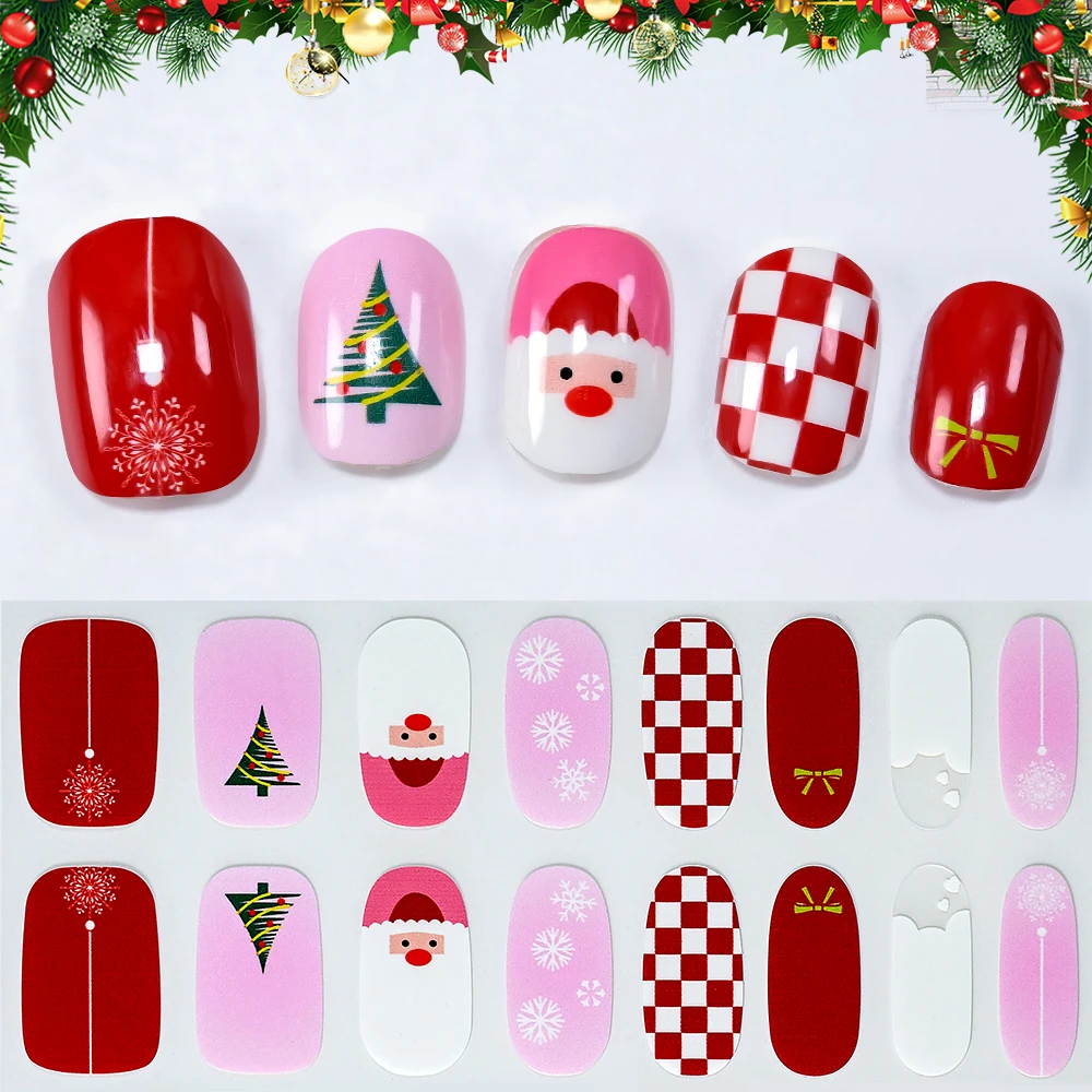 16가지 크리스마스 테마 네일 스티커 풀 커버 랩 젤 셀프 접착 데칼 오래 지속되는 젤 네일 랩 DIY 네일 아트 용품