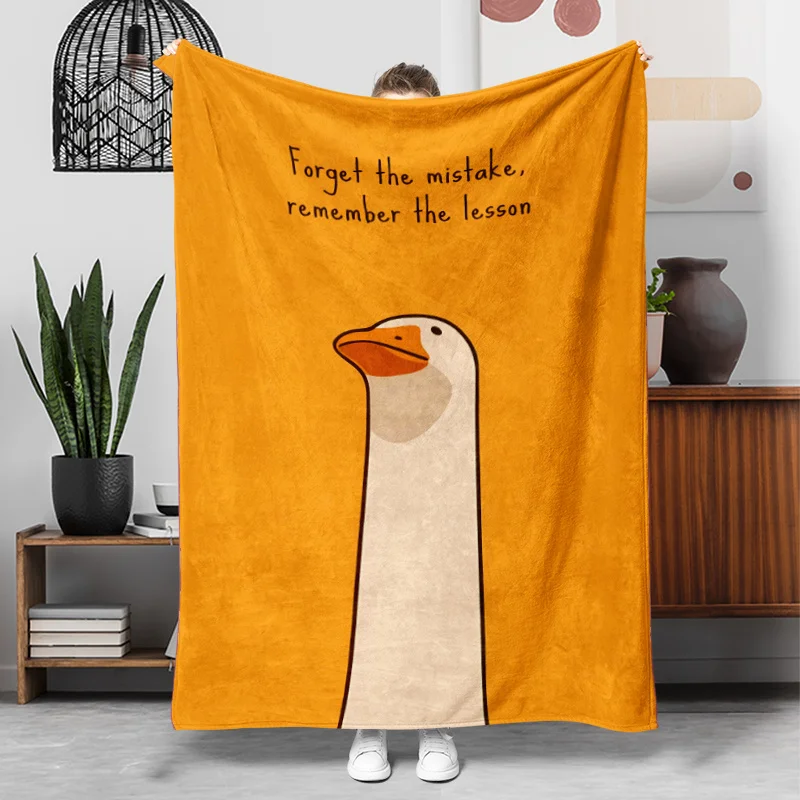 1pc Motivational Cartoon Goose Patterned Flannel Blanket, a Lightweight And Soft Throw, Perfect As a Gift Blanket for Family And