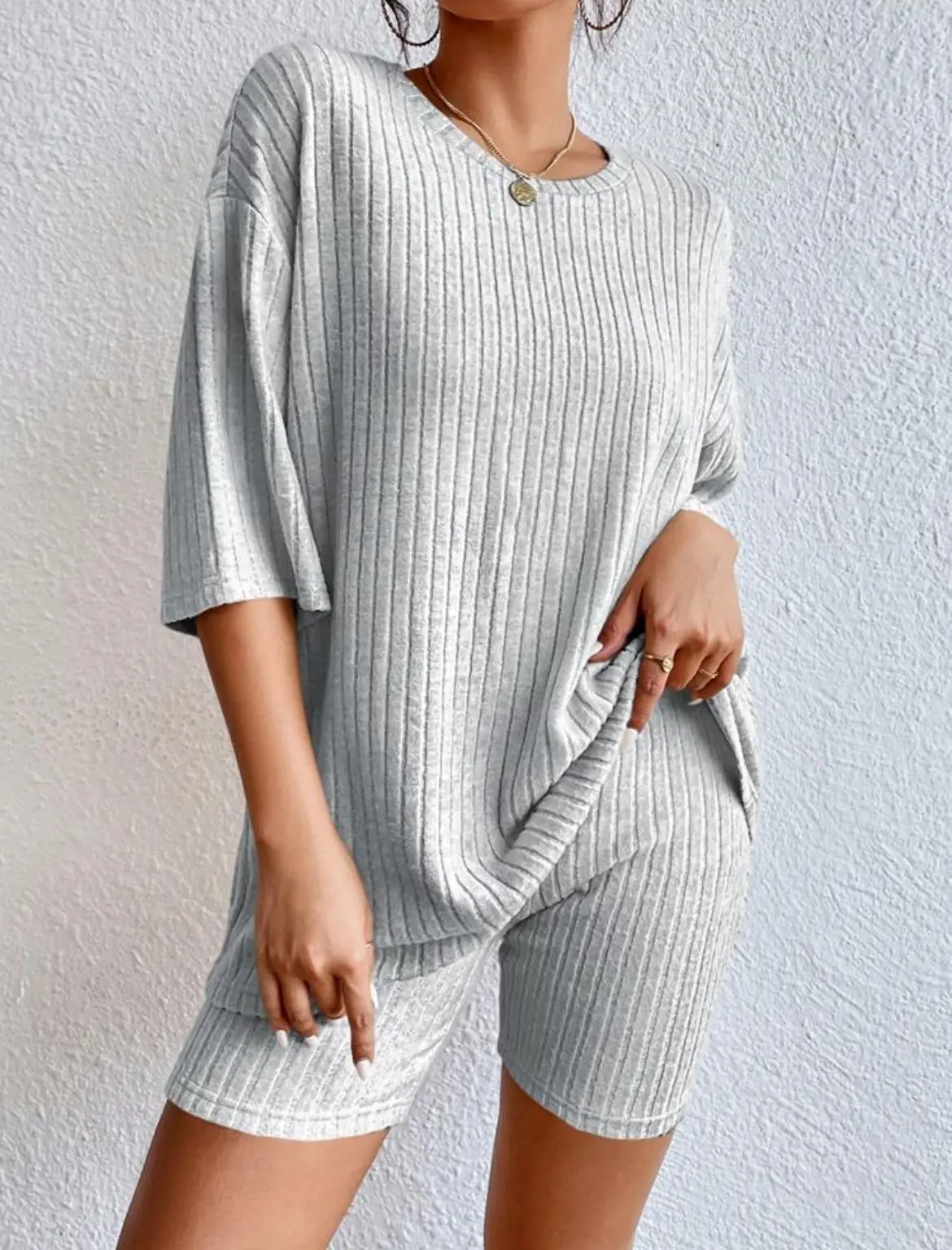 Spring Summer Short Sleeve T Shirt Short Pants Two Piece Set Women Casual Loose O Neck Top High Waist Tracksuit Female Outfits