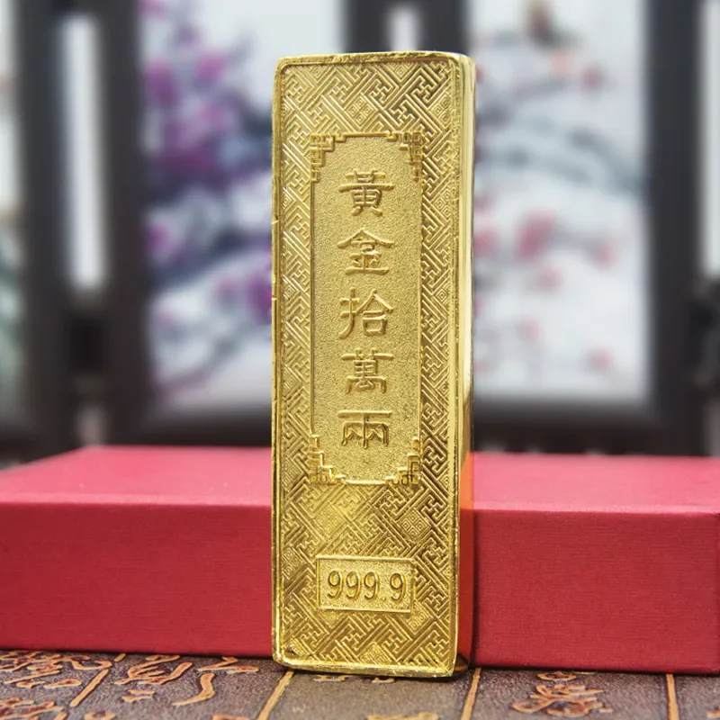 

Feng shui Ancient China Ten Taels of Gold Alloy Simulation Bullion Jewelry gold brick Ornaments Lucky Cai Supplies