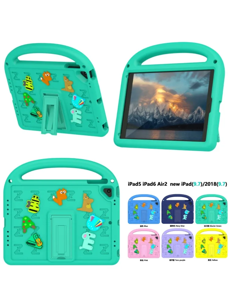 Etui EVA dla dzieci na iPad 9.7 cala 6. i 5. generacji 2017 2018, 9.7 cala A1822 A1823 A1893 A1954, urocze, odporne na wstrząsy etui na tablet z motywami z kreskówek i literkami. — zdjęcie produktu 7