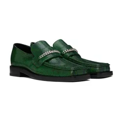 High Quality Fish Scale Patter Square Toes Loafer British Style 2024 New Genuine Leather Casual Shoes Party Business Dress Shoes