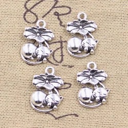 20pcs Charms Sleeping Cat Under Lotus Flower 20x14mm Antique Silver Color Pendants DIY Making Findings Handmade Tibetan Jewelry
