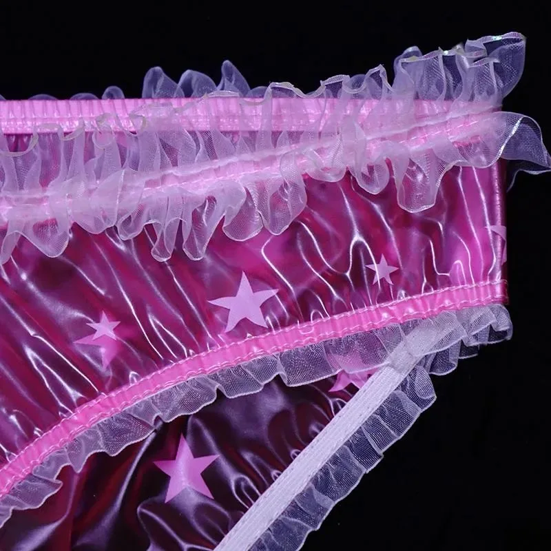 Сексуальное кружевное бикини с низкой талией, прозрачные пластиковые трусы из ПВХ, бюстгальтер, мягкие гладкие трусики ABDL, водонепроницаемое эротическое нижнее белье для пар