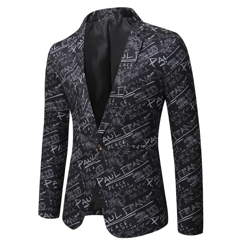

Men's suit jacket casual letter printed suit jacket elegant slim fitting wedding dress Korean men's clothing