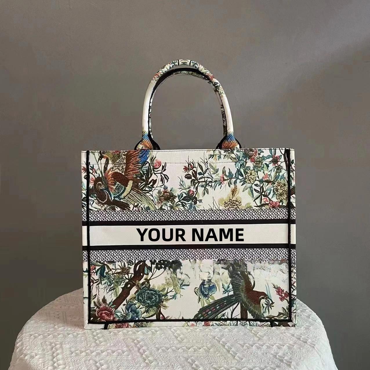 Custom With Name Fashion Printing Large Capacity Canvas Book Tote Bag Spring Summer Personalized Women\'s Commuter Shoulder Bag