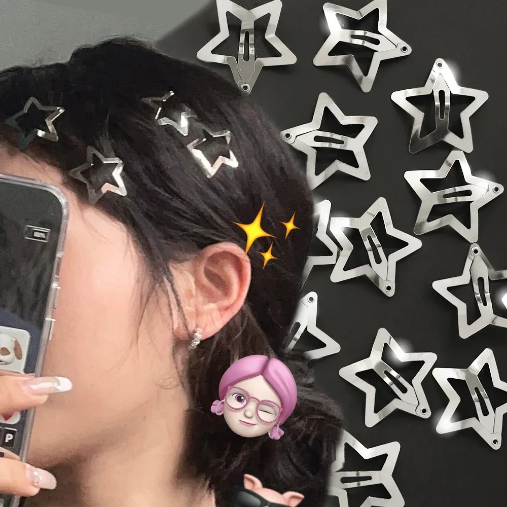 2/10Pcs Silver Star Y2K BB Hair Clips Women Grils Cute Metal Star Hair Clips Side Barrettes  Hair Accessories Headwear