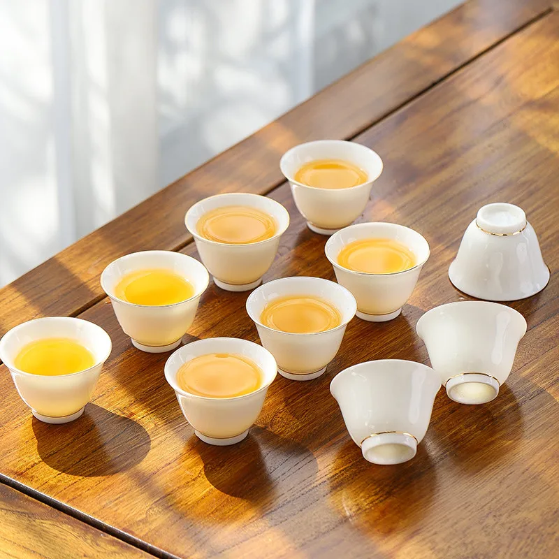 

10 чайных чашек из белого фарфора, 6 чашек кунг-фу из овчины и нефрита, 6 маленьких керамических чайных чашек, для домашних гостей и чая