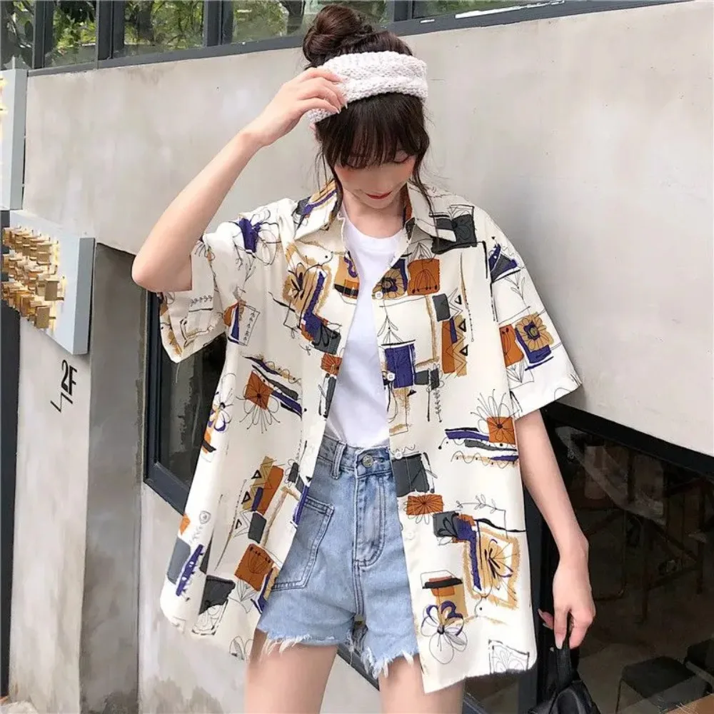 Korean Version Printing Hawaiian Shirt Simplicity Commuting Loose Fitting Shirt Thin Beach Style Women Shirt Women's