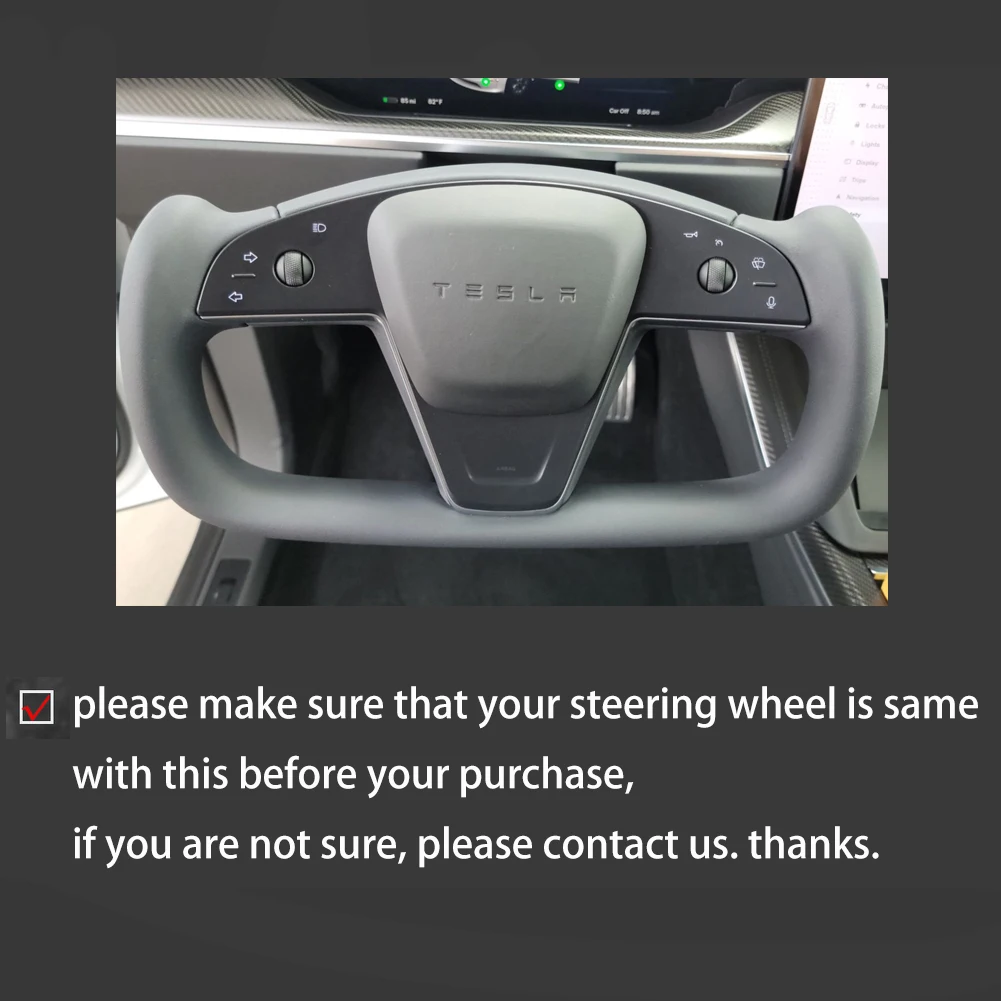 Custom Microfiber Leather Steering Wheel Cover Wrap for Tesla Model S Yoke Model X Hand Sewing