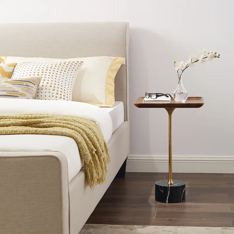 Light luxury solid wood small edge high and narrow corner sofa side table walnut tea table mini mobile bedside table