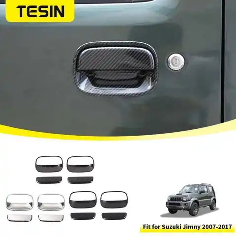 TESIN Car Door Handle Bowl Decoration Cover Stickers for Suzuki Jimny 2007-2012 2013 2014 2015 2016 2017 Exterior Accessories