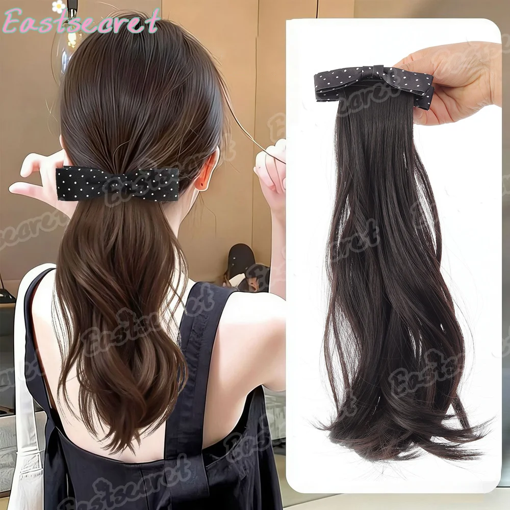 

Накладка для волос EAST, 15 дюймов, волнистая, синтетическая, на заколке-банане с бантом в горошек, идеально подходит для повседневного ношения женщинами