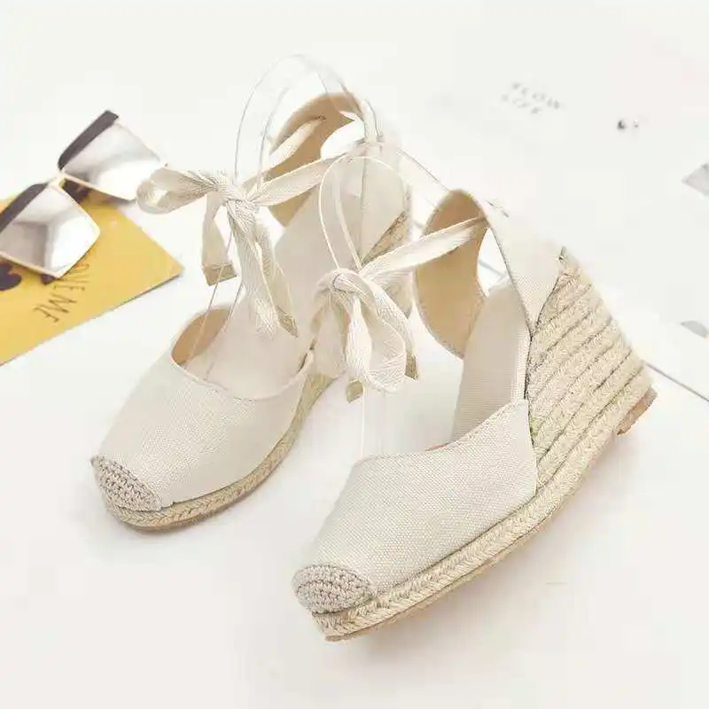 Espadrille Ankle Strap Women Sandals Comfortable Slippers Ladies Womens Casual Shoes Breathable Flax Hemp Canvas