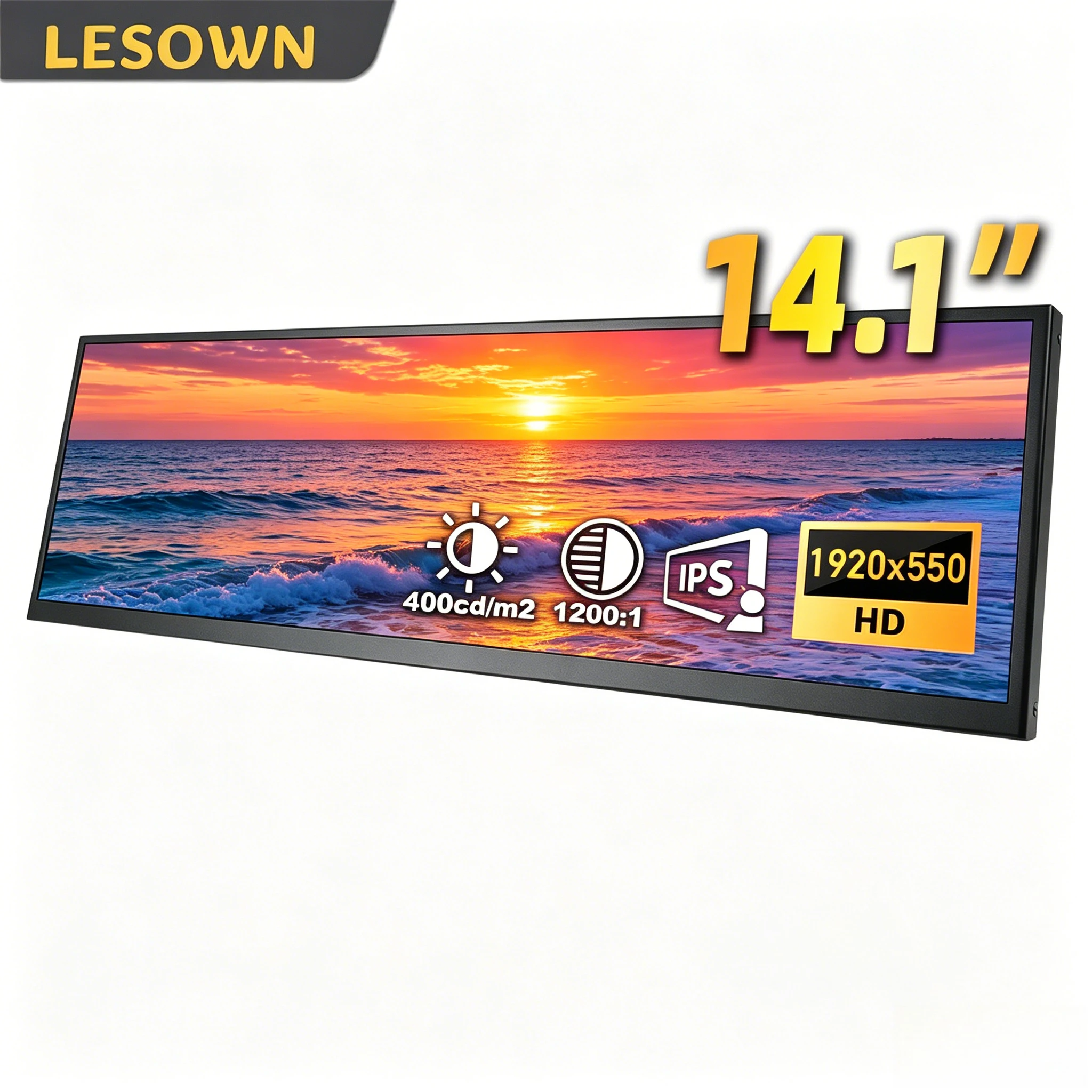 LESOWN 14.1 Inch Vehicle Interactive Touch Display 1920x550 16:4 for Dashboard Infotainment Integration