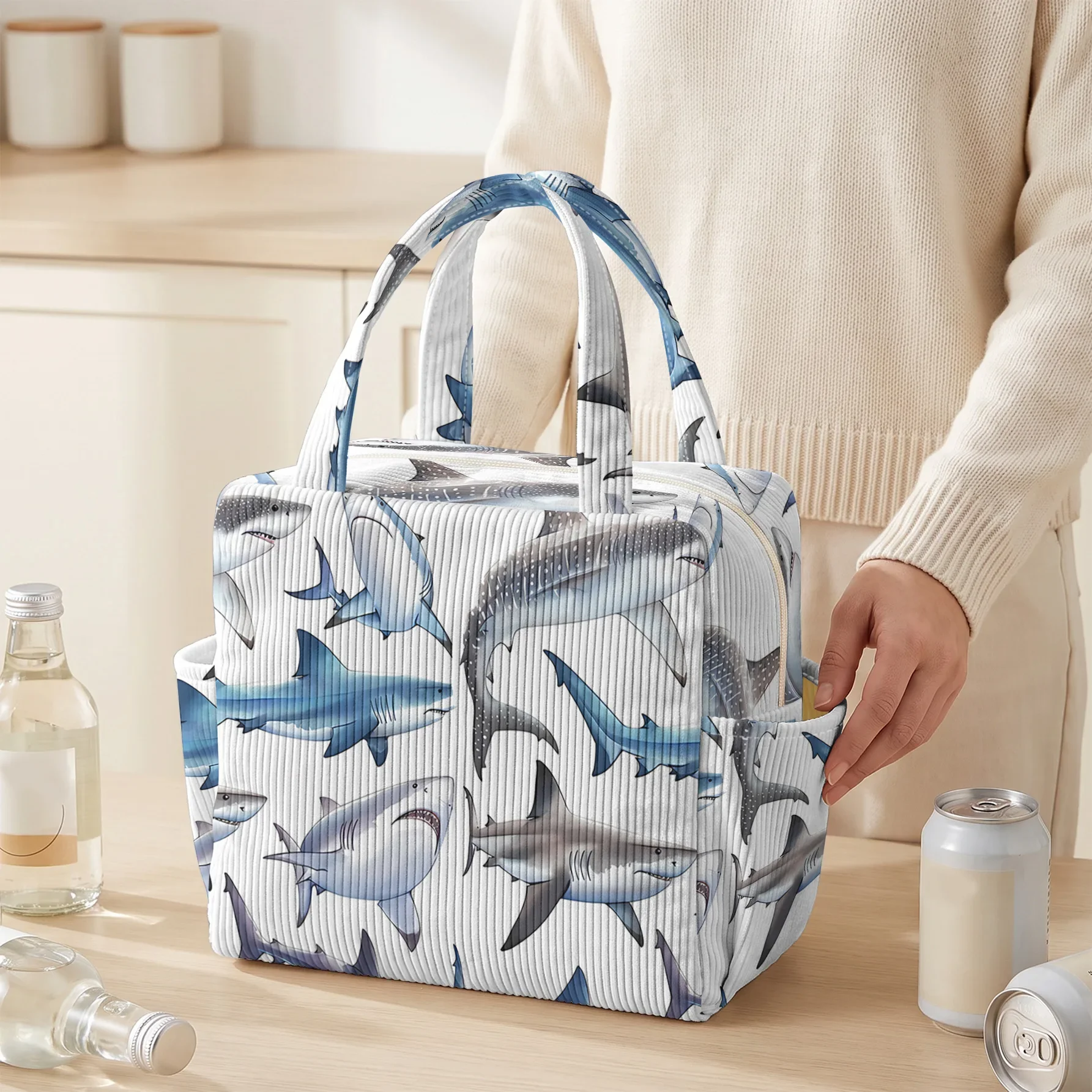 Shark Print Insulated Lunch Bag, Waterproof Cooler Tote, Keep Food Warm & Cold, For Work School Picnic