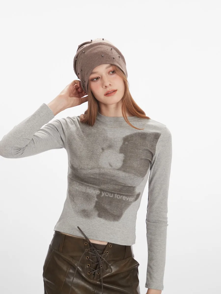 

Distresses Gothic Printed Cotton Bodywear Fitness Long Sleeve Slim Fit Office Elegant Tops for Women Girls Inner Tshirts Winter
